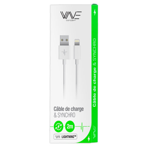 CABLE USB DATA - LIGHTNING - 2M BLANC