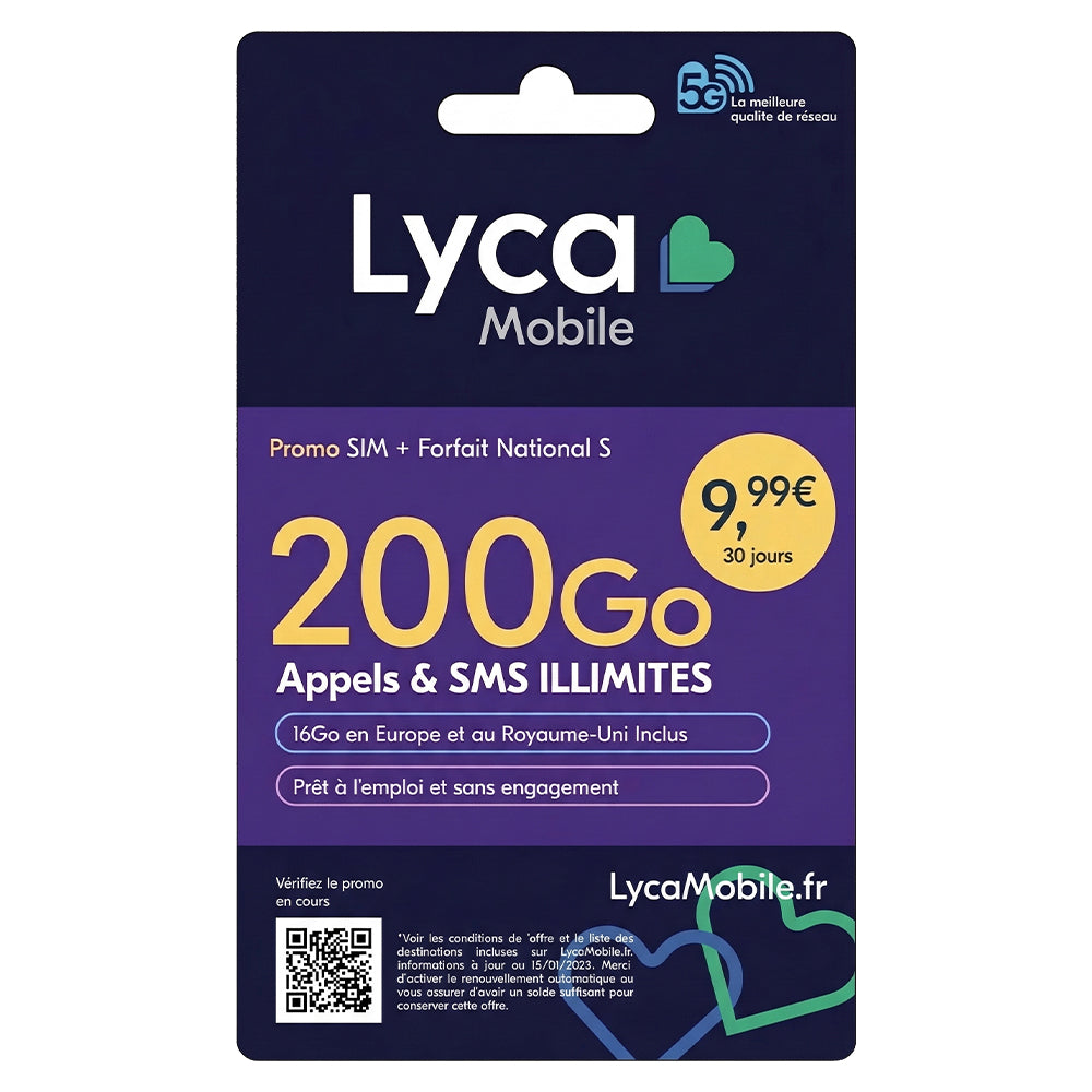 CARTE SIM LYCAMOBILE PASS NATIONAL S 9.99€