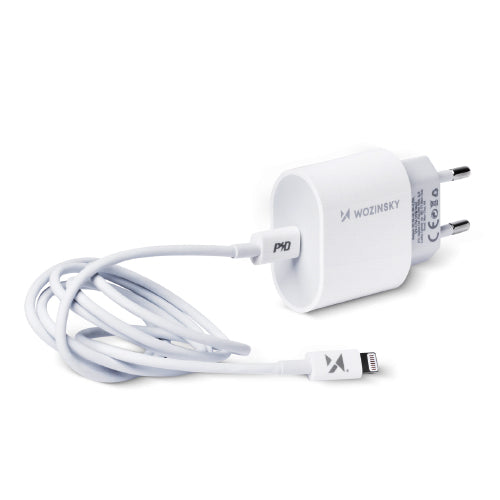 WOZINSKY USB C PD 20W FAST CHARGER + 1M WHITE USB C / LIGHTNING CABLE
