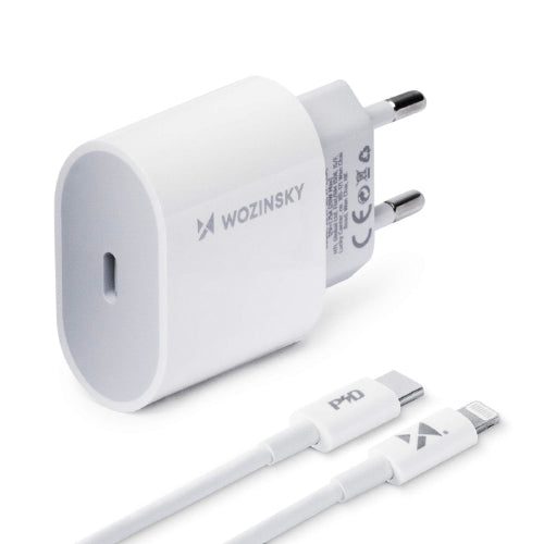 WOZINSKY USB C PD 20W FAST CHARGER + 1M WHITE USB C / LIGHTNING CABLE