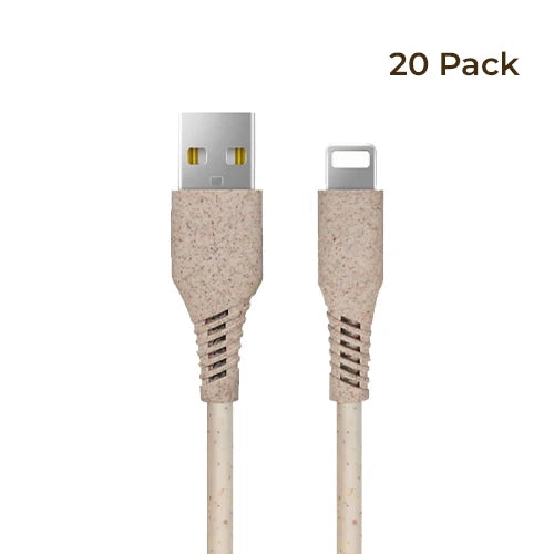 WHEAT FIBRE CABLE - 1M LIGHTNING - 3A BULK 20 PACK