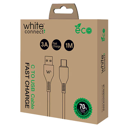 WHEAT FIBRE CABLE - 1M TYPE C - 3A WHITE CONNECT