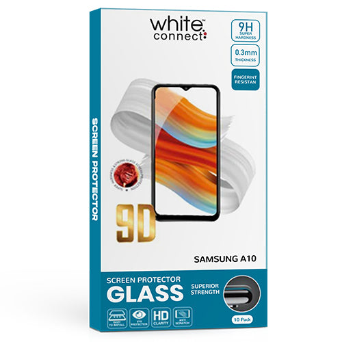 PACK OF 10 9D WHITE CONNECT TEMPERED GLASSES FOR SAMSUNG A10