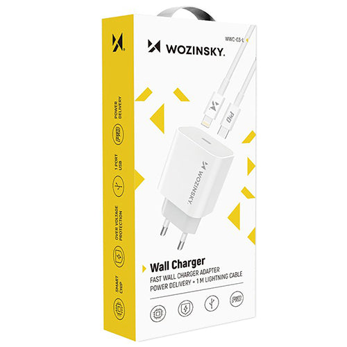 WOZINSKY USB C PD 20W FAST CHARGER + 1M WHITE USB C / LIGHTNING CABLE