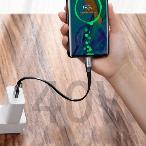 BASEUS SIMPLE FLAT CABLE USB / USB TYPE C SUPERCHARGE 5A 40W QUICK CHARGE 3.0 QC 3.0 23CM GRAY