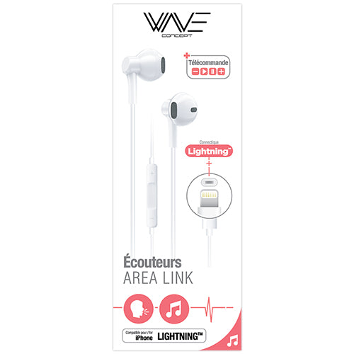 ECOUTEURS FILAIRE AREA LINK LIGHTNING AVEC MODE BLUETOOTH, BLANC-WAVE