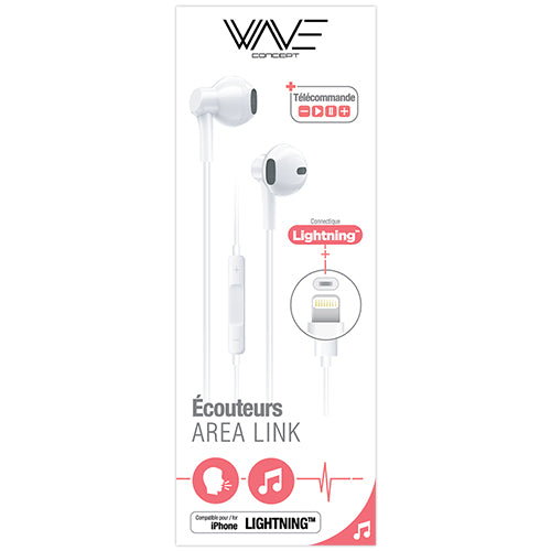 AREA LINK LIGHTNING WIRED EARPHONES WITH BLUETOOTH MODE, WHITE-WAVE