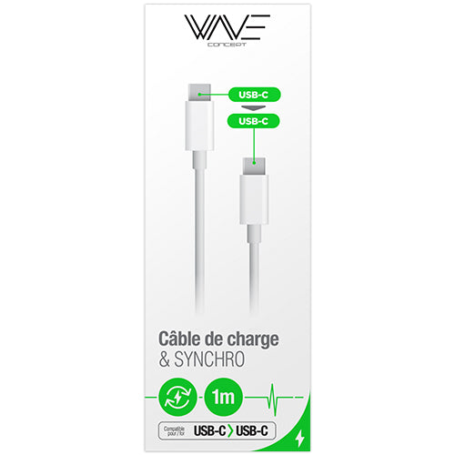 CABLE DE CHARGE & SYNCHRO - USB-C VERS USB-C 3A 1M - WAVE