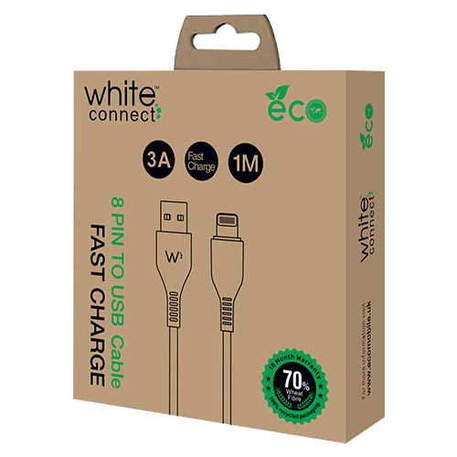 WHEAT FIBER CABLE - 1M LIGHTNING - 3A WHITE CONNECT