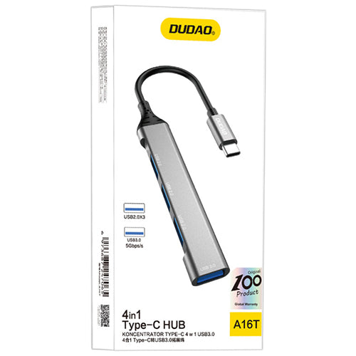 DUDAO HUB 4IN1 USB-C - 4X USB-A 3 X USB2.0 / USB3.0 6.3CM BLACK A16T