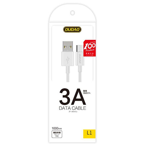 DUDAO USB / MICRO USB DATA CHARGING CABLE 3A 1M WHITE L1M WHITE