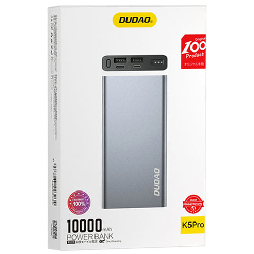 DUDAO METAL POWER BANK WITH LED INDICATOR 10000MAH SILVER K5PRO
