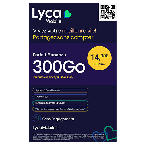 LYCAMOBILE PASS BONANZA SIM CARD €14.99