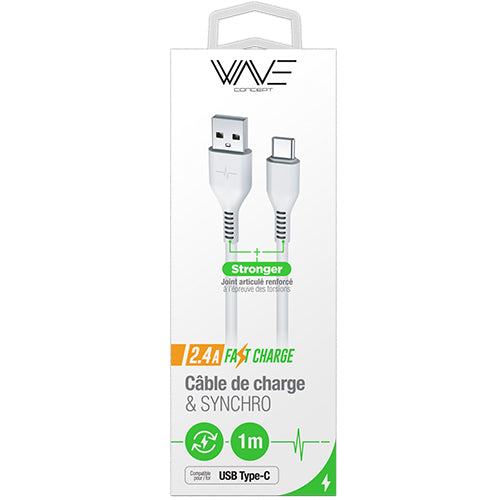 2.4A Fast Charge Type-C Data Cable - 1M White-WAVE