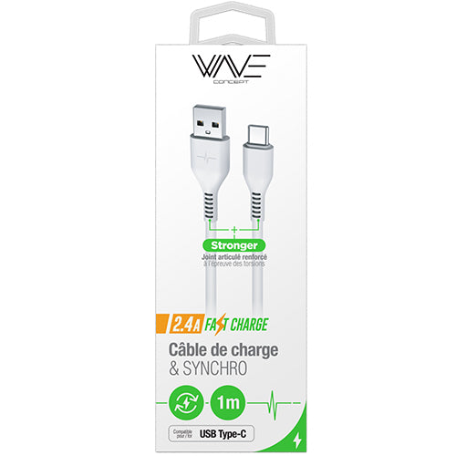 Câble Data 2,4A Fast Charge Type-C - 1M White-WAVE