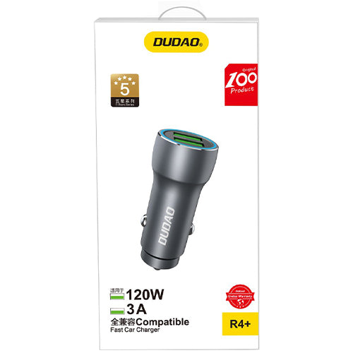 CHARGEUR VOITURE RAPIDE DUDAO 2 X USB 3A 18W GRIS R4+