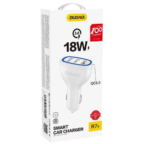 DUDAO CAR CHARGER FAST CHARGING QUICK CHARGE 3.0 QC3.0 2.4A 18W 3X USB WHITE R7S WHITE