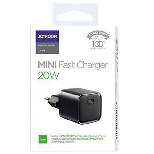 MAINS CHARGER L-P202 QUICK CHARGING USB TYPE C 20W POWER DELIVERY 3.0 AFC BLACK -JOYROOM