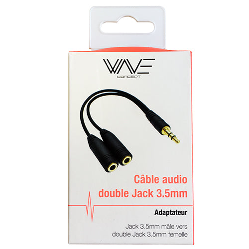 AUDIO CABLE JACK 3.5 MM MALE TO DOUBLE JACK 3.5 MM, BLACK-WAVE