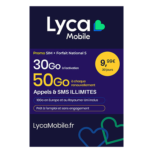 CARTE SIM LYCAMOBILE PASS NATIONAL S 9.99€