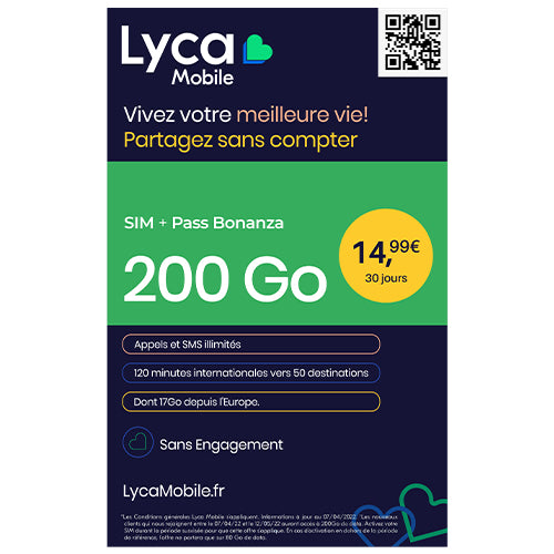 LYCAMOBILE SIM CARD + BONANZA PASS 200GB