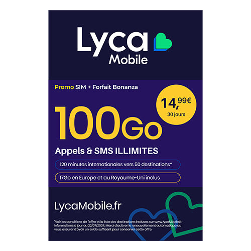 CARTE SIM LYCAMOBILE PASS BONANZA 14.99€