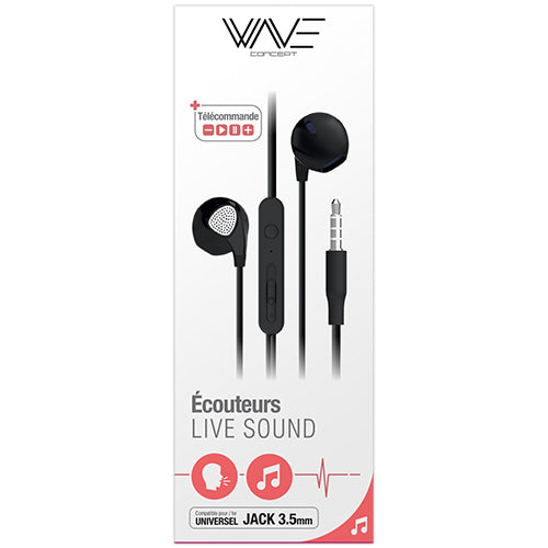 WIRED LIVE SOUND STEREO EARPHONES WITH 3.5MM JACK, BLACK-WAVE