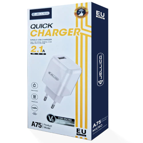 A75 2.1A 1 PORT MAINS CHARGER WITH MICRO USB CABLE-JELLICO