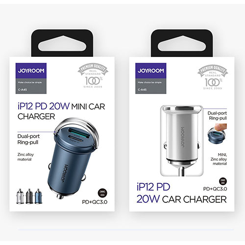 JOYROOM USB TYPE C / USB FAST CAR CHARGER 20 W 5 A POWER DELIVERY QUICK CHARGE 3.0 AFC SCP GRAY C-A45
