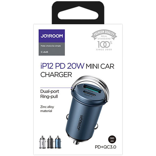 JOYROOM USB TYPE C / USB FAST CAR CHARGER 20 W 5 A POWER DELIVERY QUICK CHARGE 3.0 AFC SCP GRAY C-A45