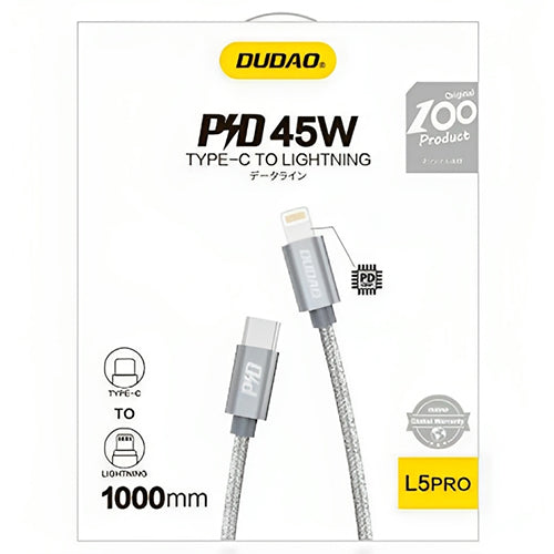 DUDAO USB TYPE C - LIGHTNING POWER DELIVERY 45W 1M CABLE GRAY L5PRO GRAY