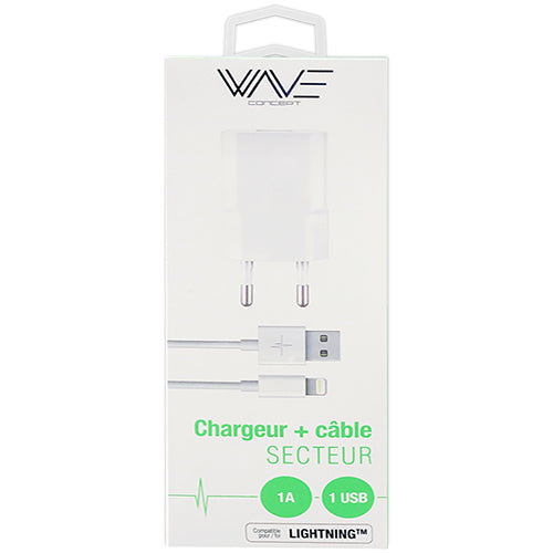 PACK 5W MAINS CHARGER + WHITE LIGHTNING CABLE