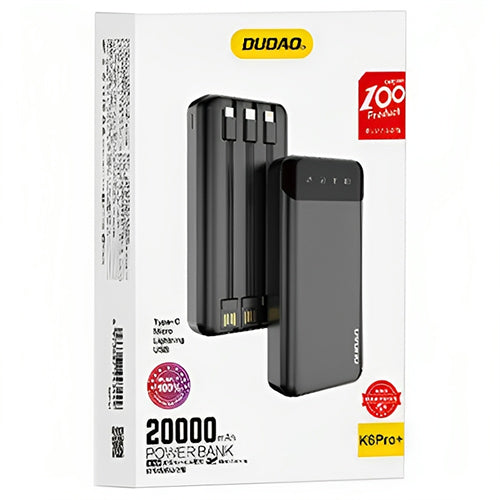 DUDAO DUDAO AVEC 3 CÂBLES INTÉGRÉS 20000MAH USB TYPE C + MICRO USB + LIGHTNING NOIR DUDAO K6PRO +