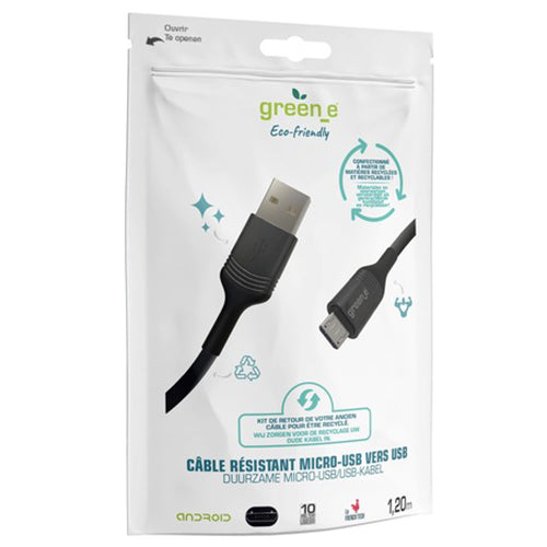 GREEN_E CABLE MICRO USB AVEC ATTACHE 1,2M NOIR