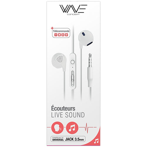 ECOUTEURS FILAIRE STEREO LIVE SOUND AVEC PRISE JACK 3,5 MM, BLANC-WAVE