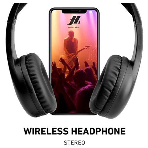 WIRELESS HEADPHONES V5.0 WITH INTEGRATED MICROPHONE, BLACK-MUSIC HERO