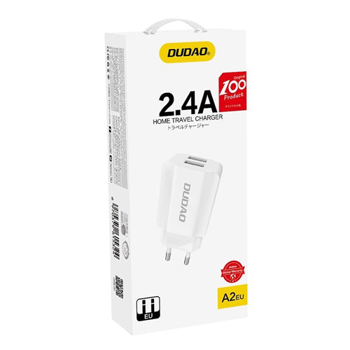 EU MAINS CHARGER 2X USB 5V / 2.4A A2EU WHITE-DUDAO