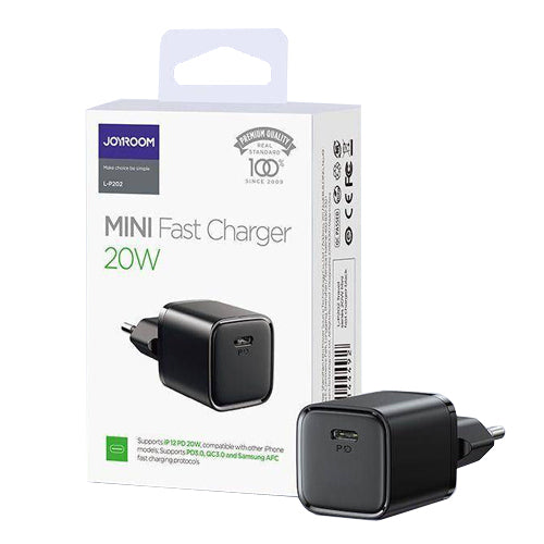MAINS CHARGER L-P202 QUICK CHARGING USB TYPE C 20W POWER DELIVERY 3.0 AFC BLACK -JOYROOM