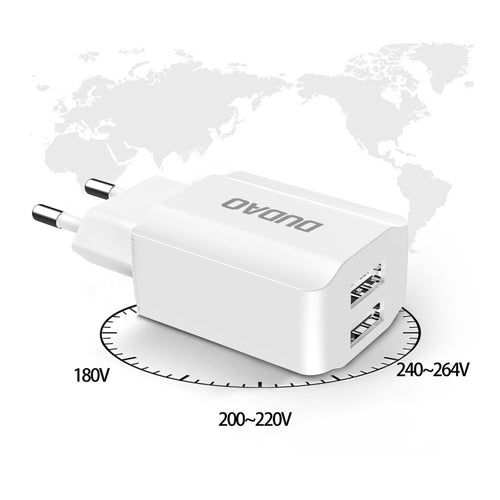 EU MAINS CHARGER 2X USB 5V / 2.4A WITH LIGHTNING CABLE A2EU-DUDAO