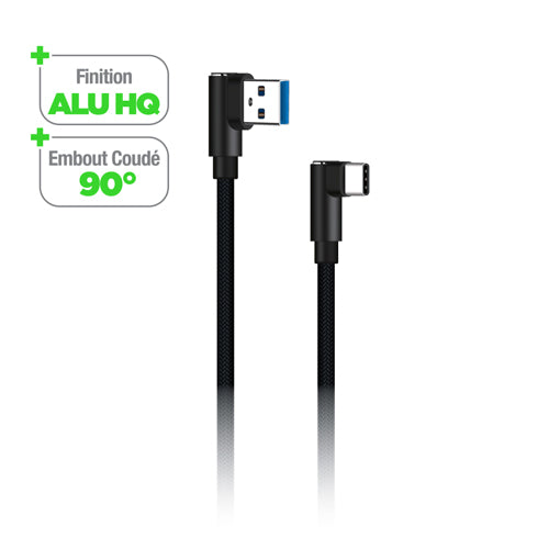 ELBOW USB CABLE LYLON &amp; ALU FINISH, TYPE C 1M, BLACK-WAVE
