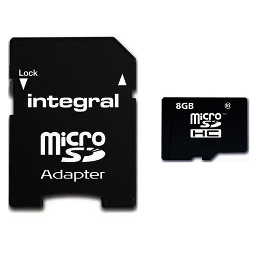 CARTE MICRO SDHC 8GB INTEGRAL AVEC ADAPTATEUR CLASS 10 JUSQU'A 90MB/S