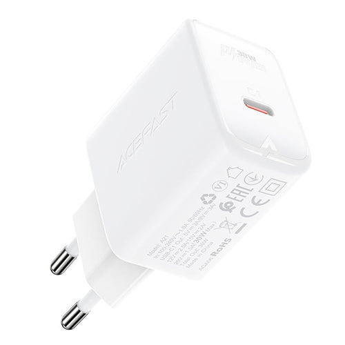 USB TYPE C MAINS CHARGER 30W, PD, QC 3.0, AFC, FCP A21 WHITE-ACEFAST