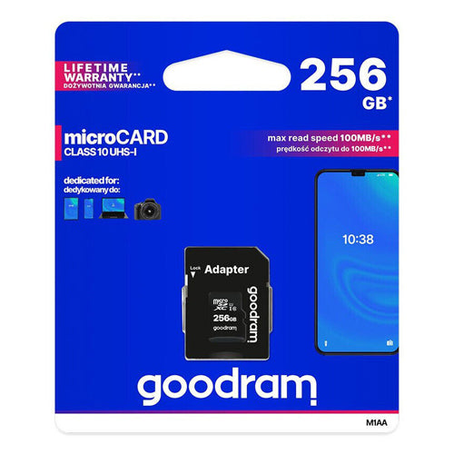 256 GB MICRO SD XC UHS-I CLASS 10 MEMORY CARD, SD-GOODRAM ADAPTER