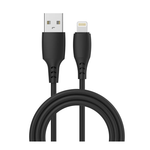 CABLE USB SILICONE LIGHNTING 2.4A CHARGE RAPIDE 1M, NOIR-WAVE