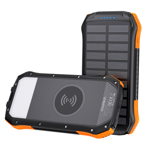 CHOETECH POWERBANK SOLAIRE AVEC CHARGEMENT INDUCTION 10000MAH QI 5W ORANGE