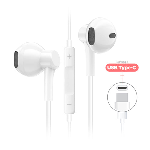 TECH LINE TYPE-C WIRED EARPHONES WITH BLUETOOTH MODE, WHITE-WAVE