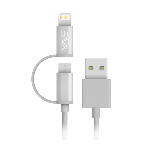 NYLON ELEGANCE 2IN1 USB CABLE, LIGHTNING + MICRO USB 1M, SILVER-WAVE