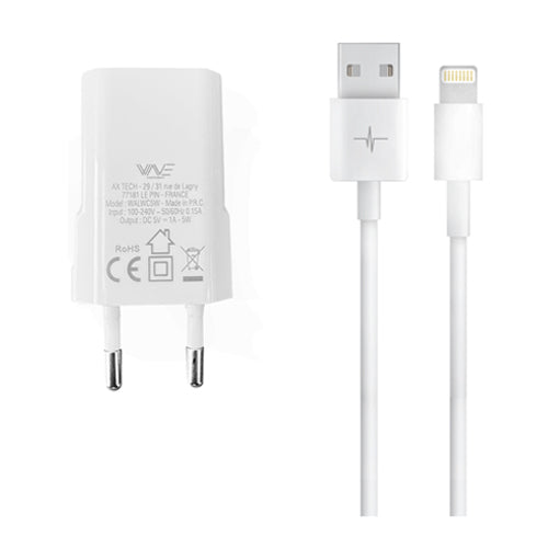 PACK 5W MAINS CHARGER + WHITE LIGHTNING CABLE