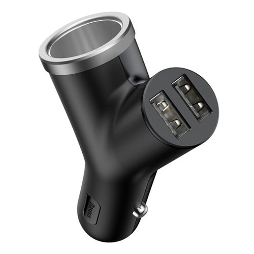 BASEUS Y TYPE CAR CHARGER WITH 2 USB PORTS AND EXTENDED CIGAR LIGHTER PORT 3.4A BLACK CCALL-YX01