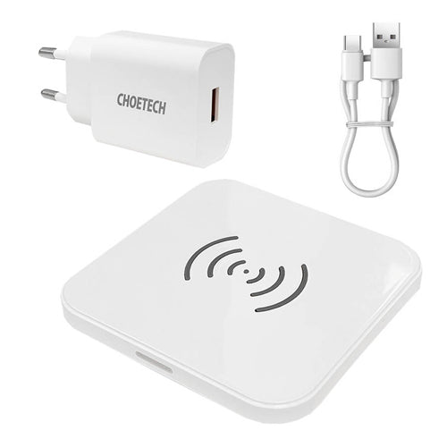 10W QI WIRELESS CHARGER T511-S WITH 18W Q5003 MAINS CHARGER + 1.2M MICROUSB CABLE WHITE-CHOTECH